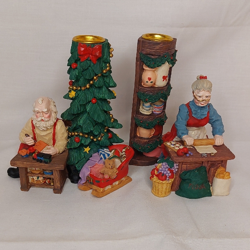 Festive Holiday Figurine Set with Santa and Mrs. Claus
